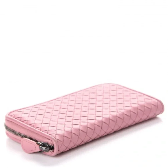 Bottega Veneta Nappa Intrecciato Pink Zippy Long Wallet Wallets